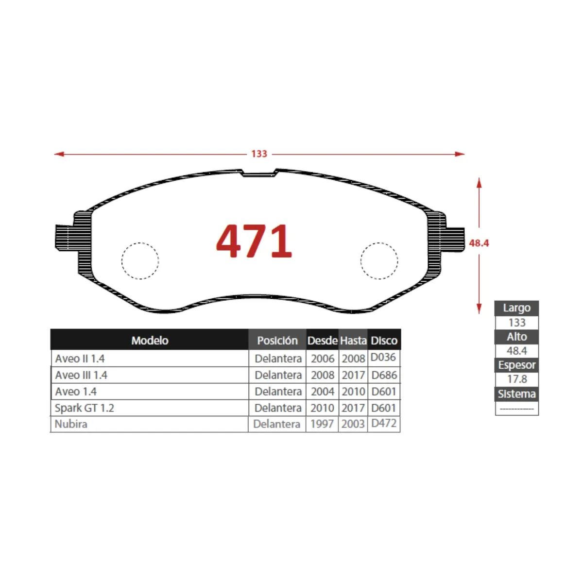 GENERICO - Pastillas de freno Delanteras Chevrolet Aveo 3 1.4 2008-2017 Senfineco Alemanas