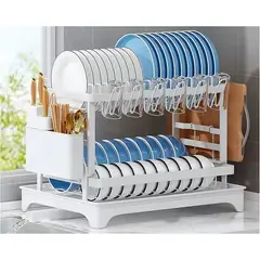 GENERICO - RACK ESCURRIDOR SECA PLATOS 2 NIVELES CON BOCA DE DRENAJE DE AGUA WYM