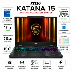 MSI - Notebook Gamer Katana 15 RTX 5050 8GB Intel Core i7 16GB 512GB SSD 144Hz Win11