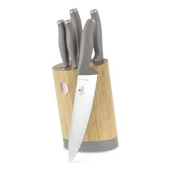 BERLINGER HAUS - CUCHILLOS ACERO INOXIDABLE SET DE DE 6 PZS CON SOPORTE TAUPE COLLECTION