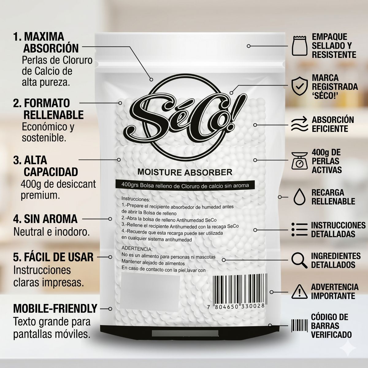GENERICO - Recarga Antihumedad 400g SecoDry Clóset Hogar