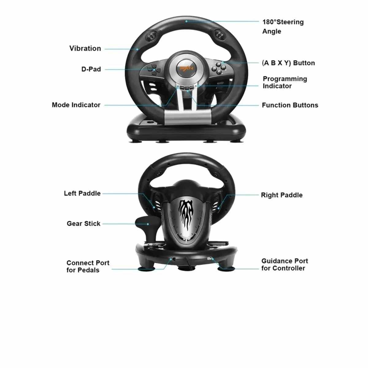 MOVI - VOLANTE SIMULADOR CON PEDALES PARA PC, PS3, PS4, X-SERIES XLS, SWITCH