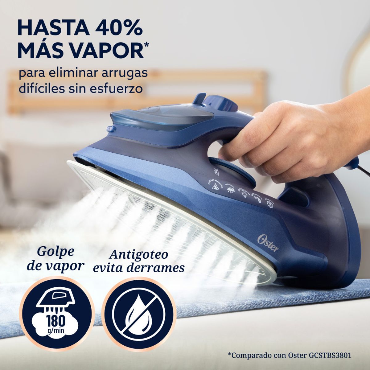 OSTER - Plancha Vapor Oster Aeroglide Antigoteo Azul Gcstac7202