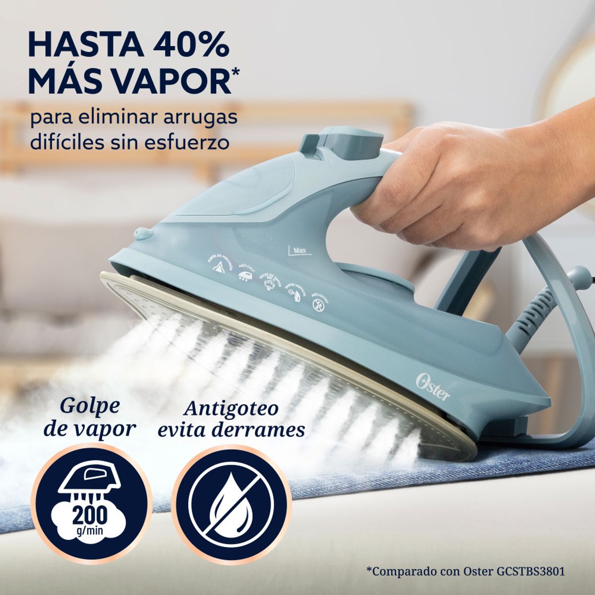 OSTER - Plancha Vapor Oster Aeroglide Antigoteo Verde Gcstac7402