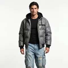 D'JOE - Chaqueta Parca Ecocuero Impermeable Hombre New York