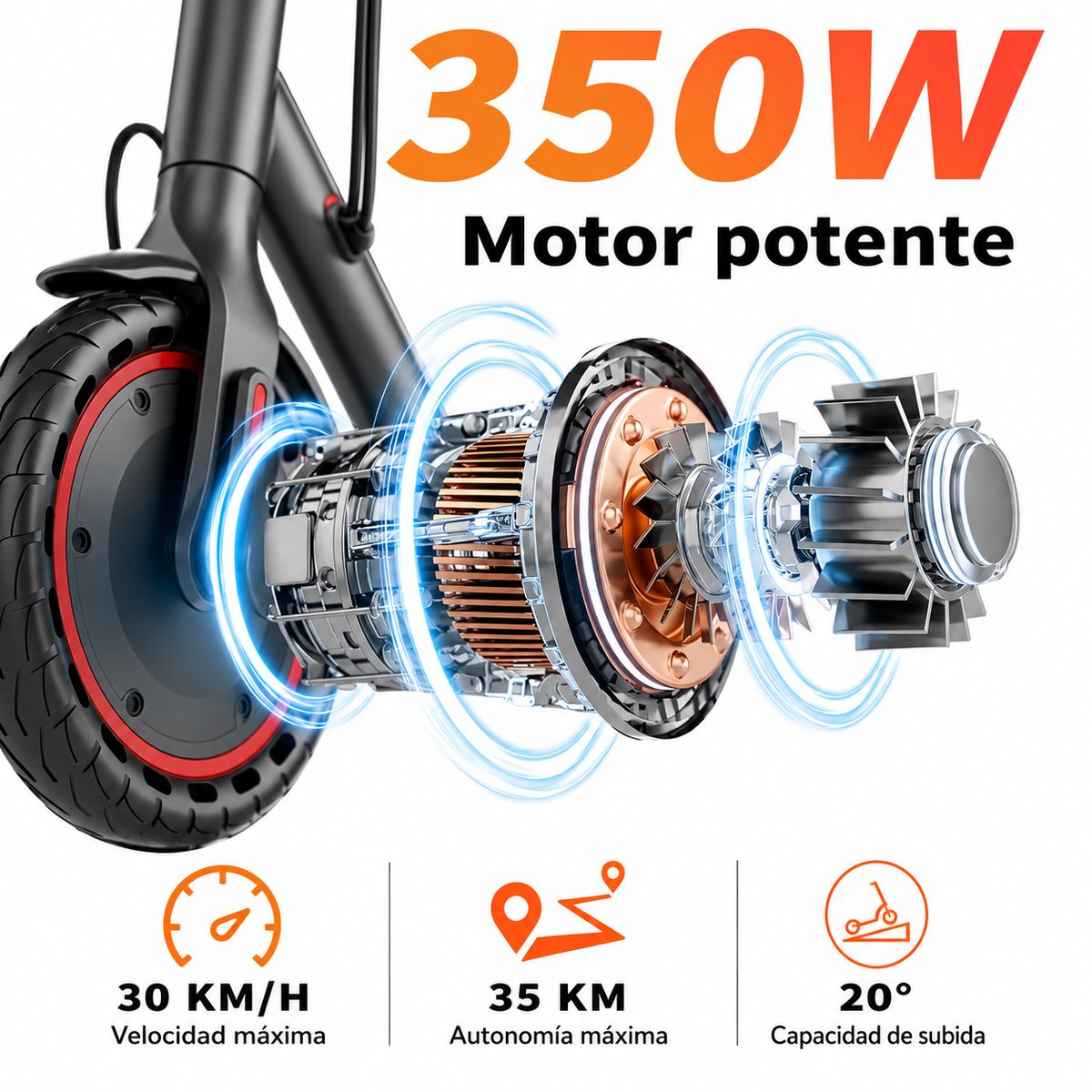 MOVI - Scooter Eléctrico Plegable 30 KM con Asiento Desmontable y Bolso Integrado