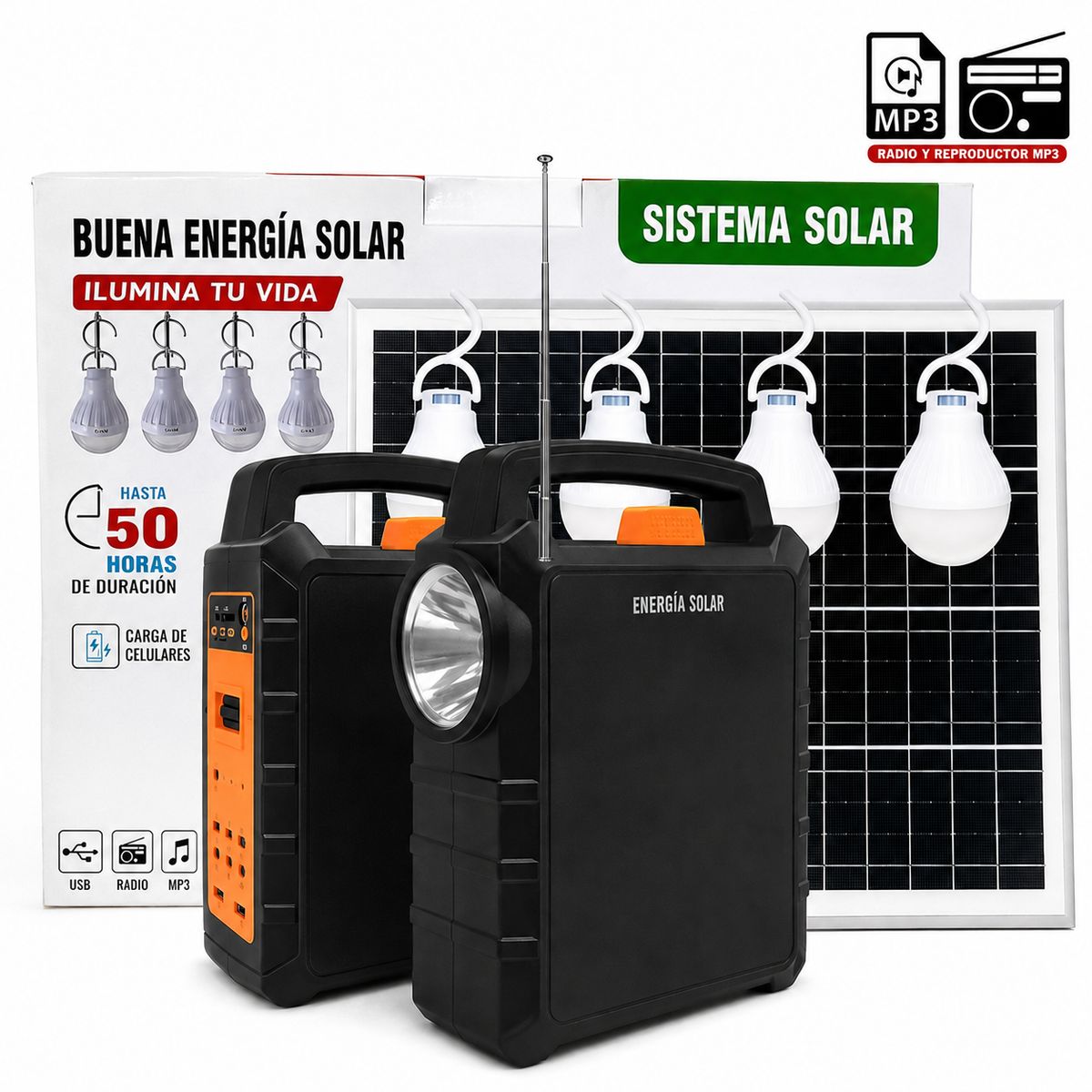 MOVI - Kit solar de emergencia con iluminación y radio FM