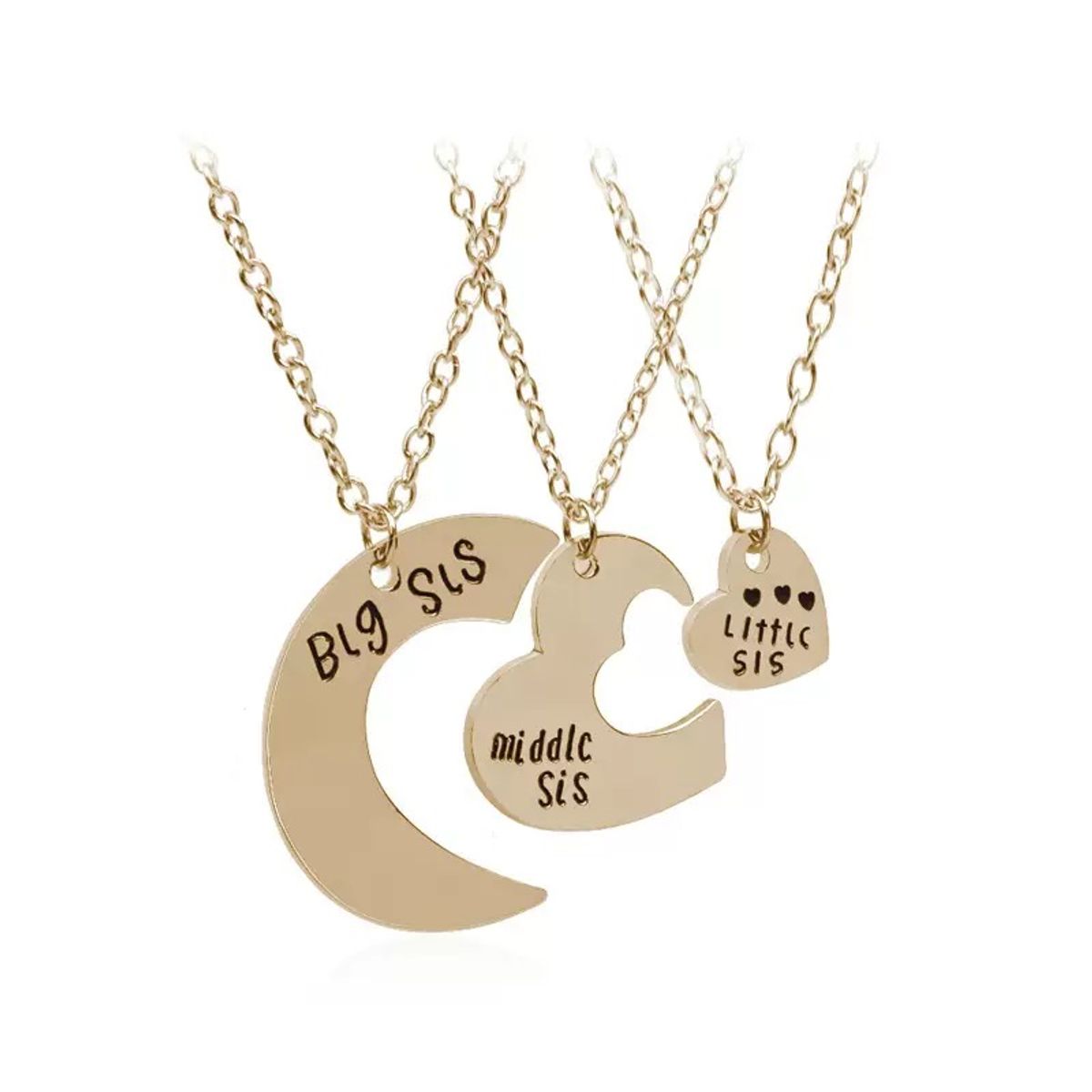 GENERICO - Trio De Collar Corazón De Hermanas Metalico Con Grabado