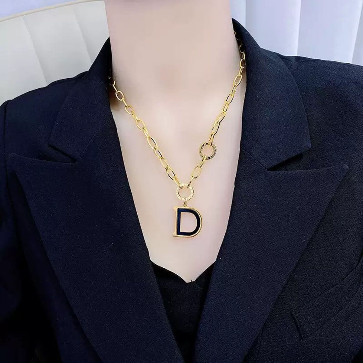 GENERICO - Collar De Cadena Inicial  D  De Acero Titanio