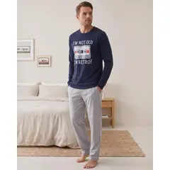 KOWHAI - Pijama Hombre Algodón Estampado Retro Music