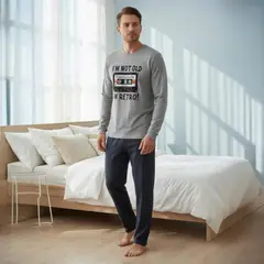 KOWHAI - Pijama Hombre Algodón Estampado Retro Music