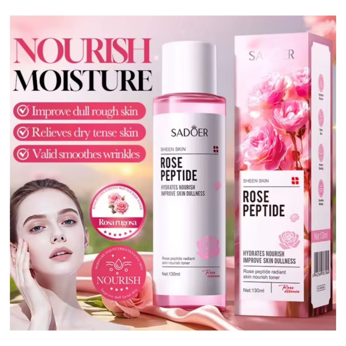 GENERICO - Tonico Facial  Hidratante Iluminador Rosas Peptidos130ml