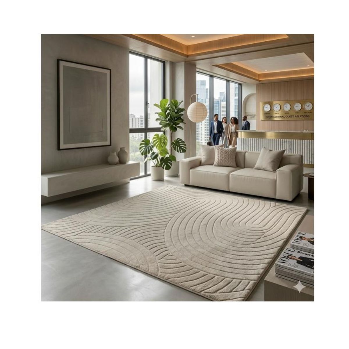 GENERICO - ALFOMBRA JACQUARD 160X200 BEIGE RELIVE MODELO HARVER MODERNA ELAGANTE DECORATIVA