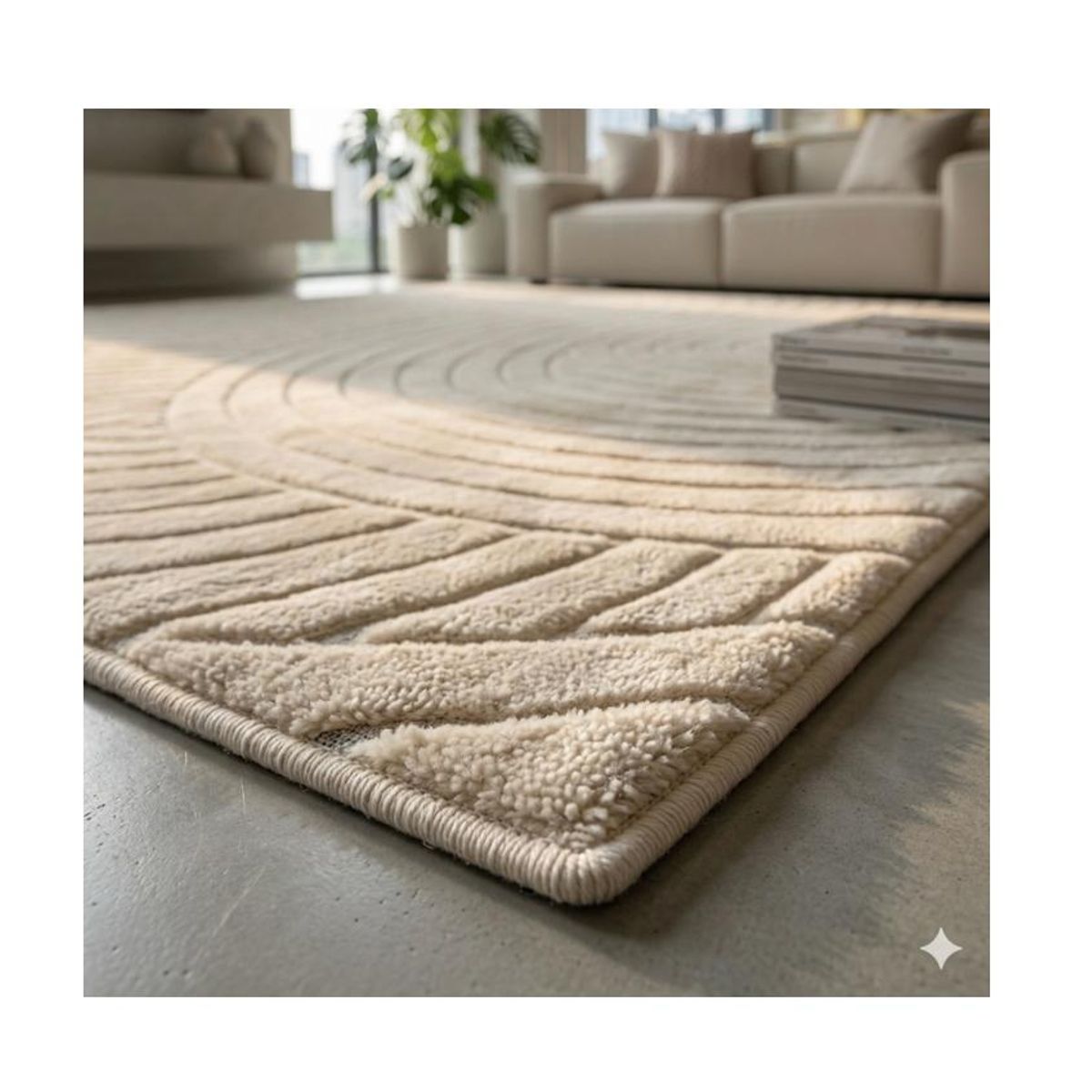 GENERICO - ALFOMBRA JACQUARD 160X200 BEIGE RELIVE MODELO HARVER MODERNA ELAGANTE DECORATIVA