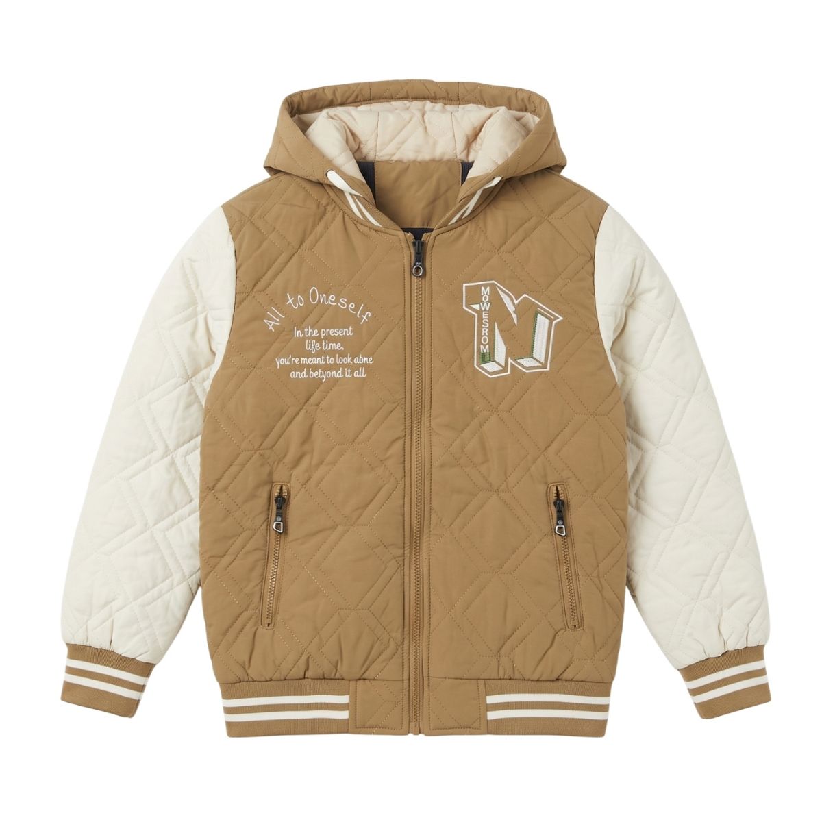 KIBOU - Chaqueta Varsity Bomber Acolchada Capucha Urbana Desmontable
