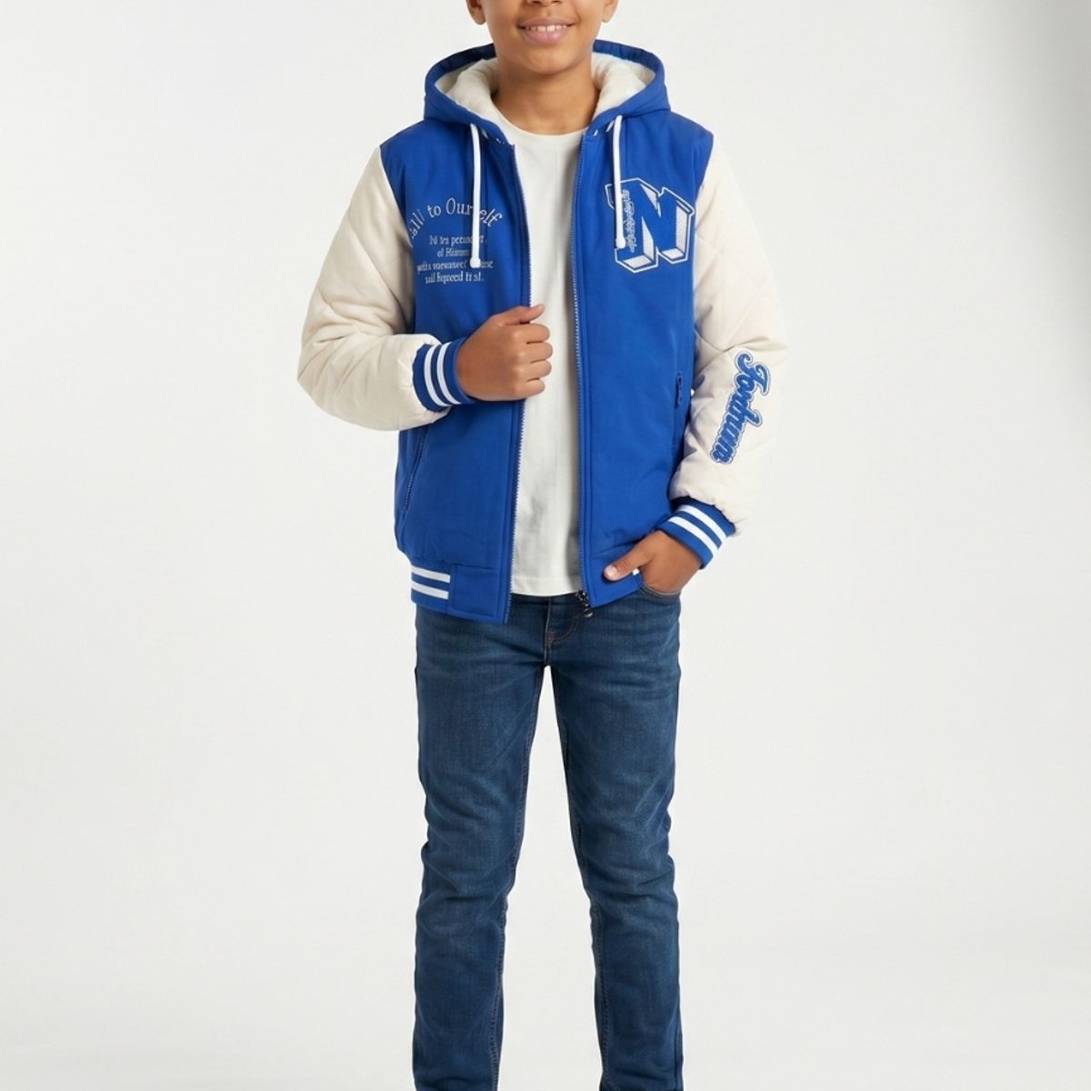 KIBOU - Chaqueta Varsity Bomber Acolchada Capucha Urbana Desmontable