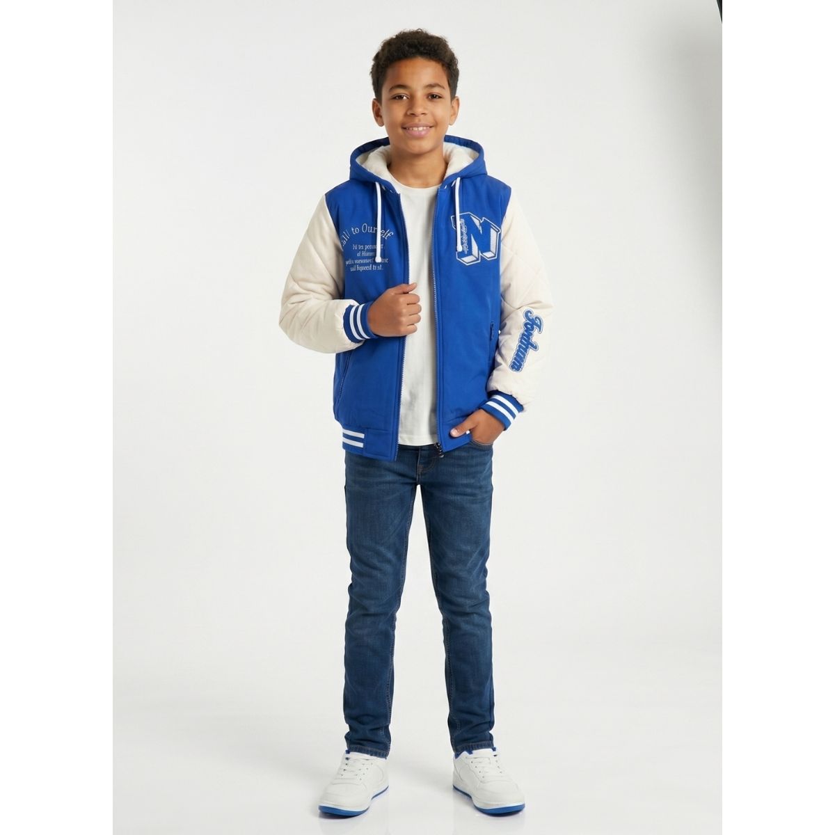 KIBOU - Chaqueta Varsity Bomber Acolchada Capucha Urbana Desmontable