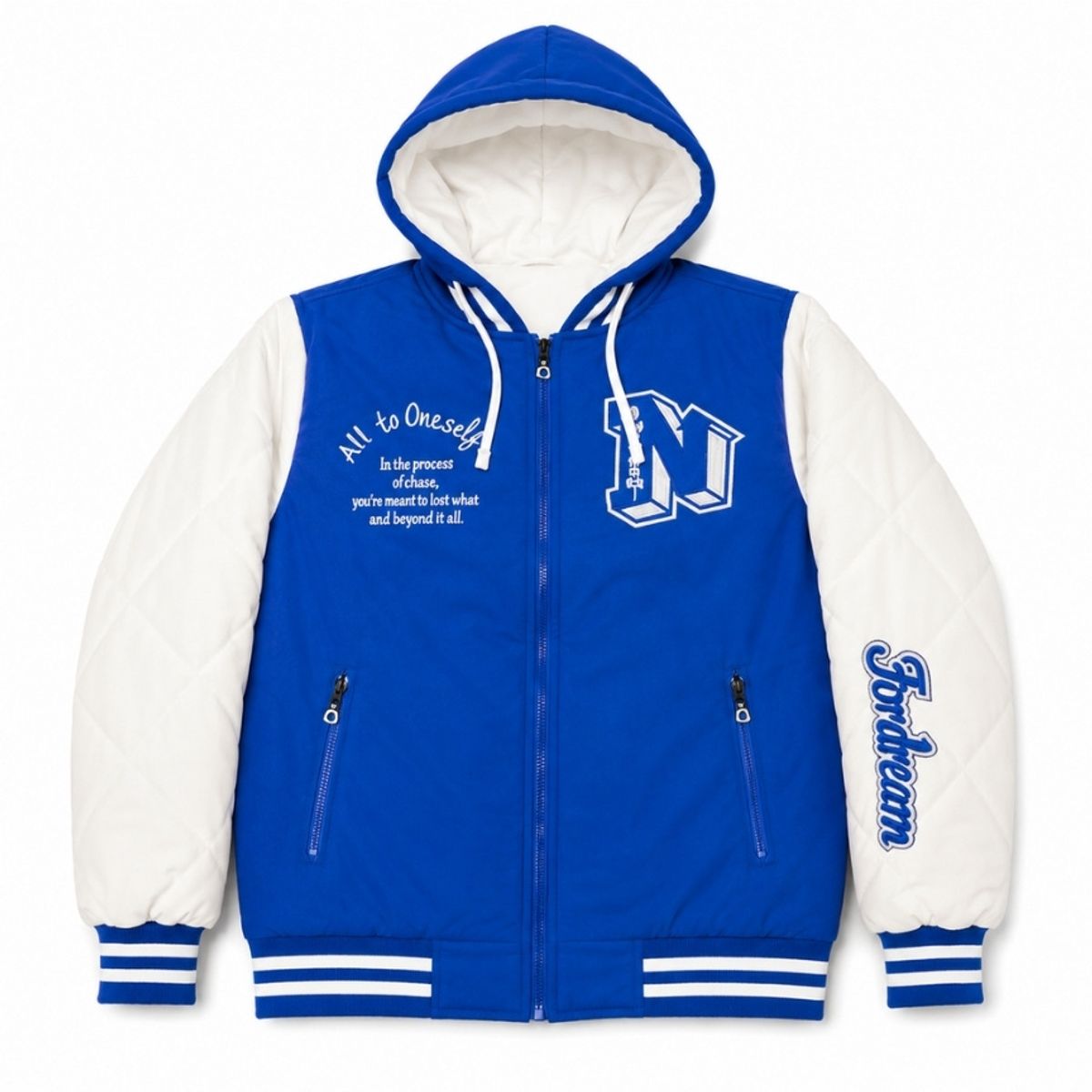 KIBOU - Chaqueta Varsity Bomber Acolchada Capucha Urbana Desmontable