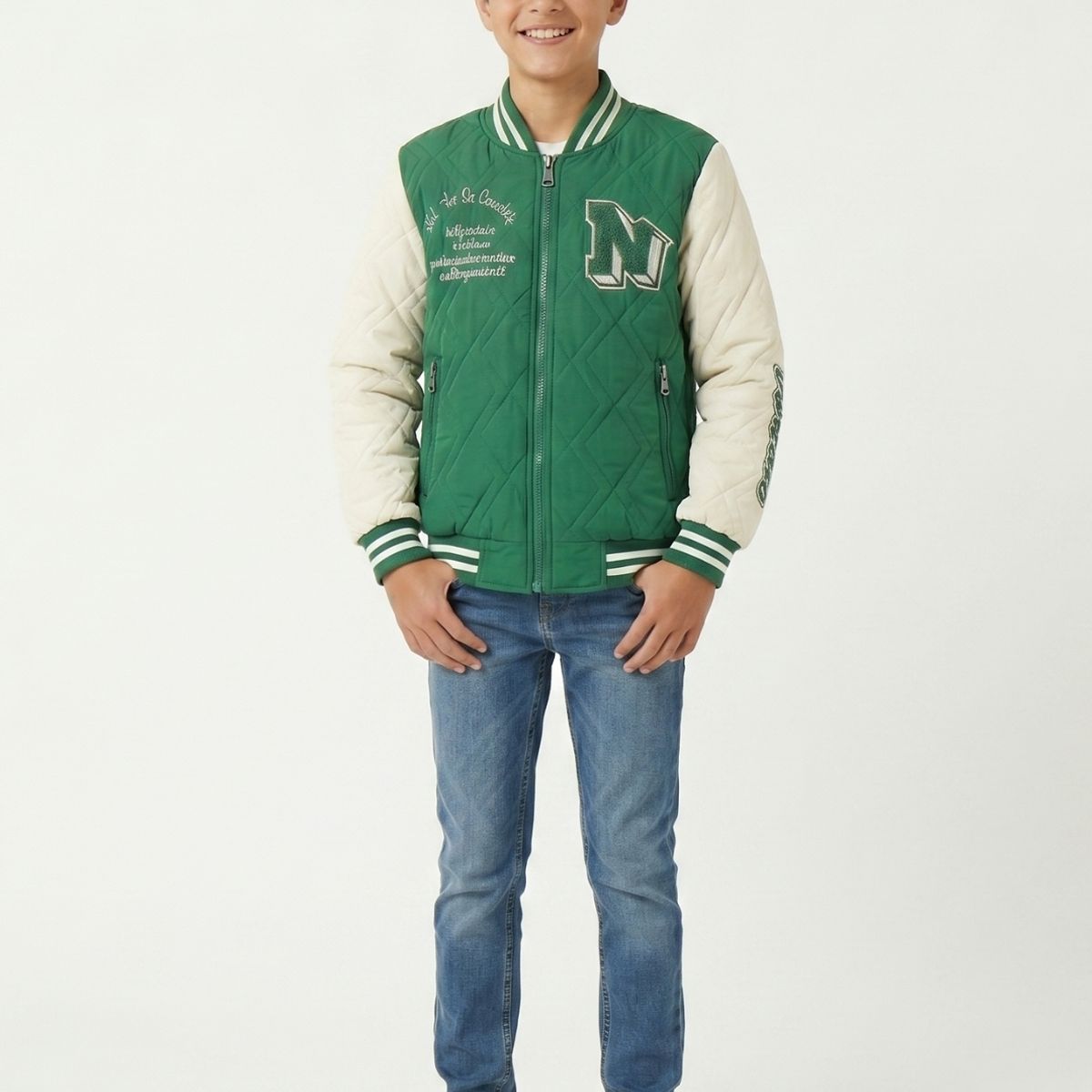 KIBOU - Chaqueta Varsity Bomber Acolchada Capucha Urbana Desmontable