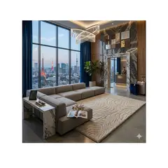 GENERICO - ALFOMBRA JACQUARD 160X200 BEIGE RELIVE MODELO HARVER MODERNA ELAGANTE DECORATIVA
