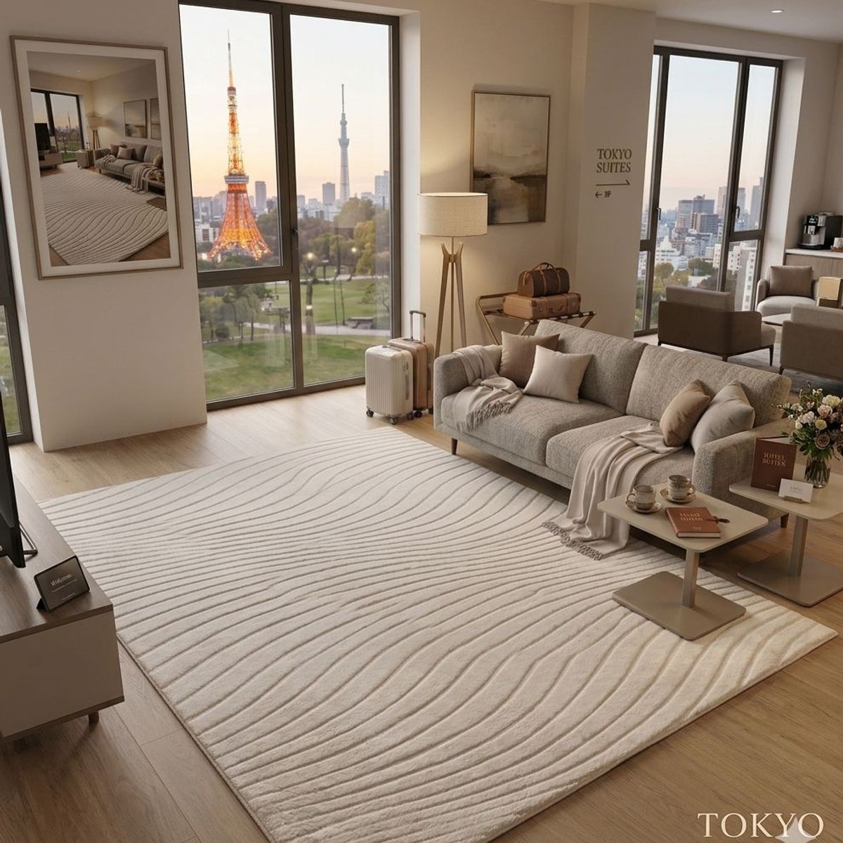 GENERICO - ALFOMBRA JACQUARD 160X200 BEIGE RELIVE MODELO HARVER MODERNA ELAGANTE DECORATIVA