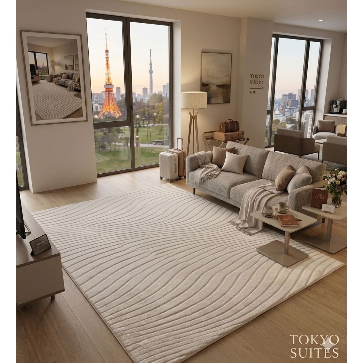 GENERICO - ALFOMBRA JACQUARD 160X200 BEIGE RELIVE MODELO HARVER MODERNA ELAGANTE DECORATIVA