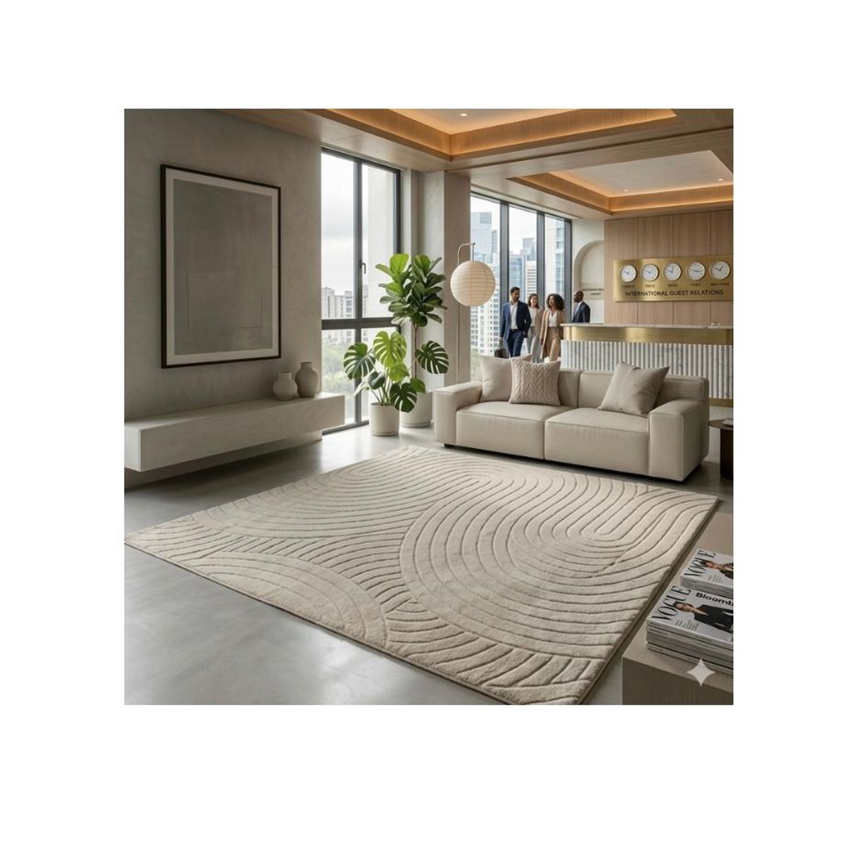 GENERICO - ALFOMBRA JACQUARD 160X200 BEIGE RELIVE MODELO HARVER MODERNA ELAGANTE DECORATIVA