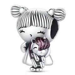 TODOJOYAS - Charm Dije Plata 925 Niña Con Peluche Unicornio
