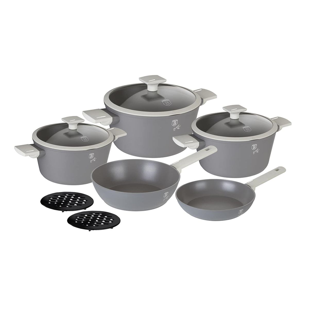 BERLINGER HAUS - BATERÍA DE COCINA ALUMINIO FORJADO DE 10 PZS, COLOR GRIS,