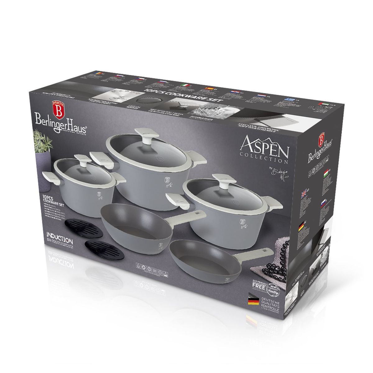 BERLINGER HAUS - BATERÍA DE COCINA ALUMINIO FORJADO DE 10 PZS, COLOR GRIS,