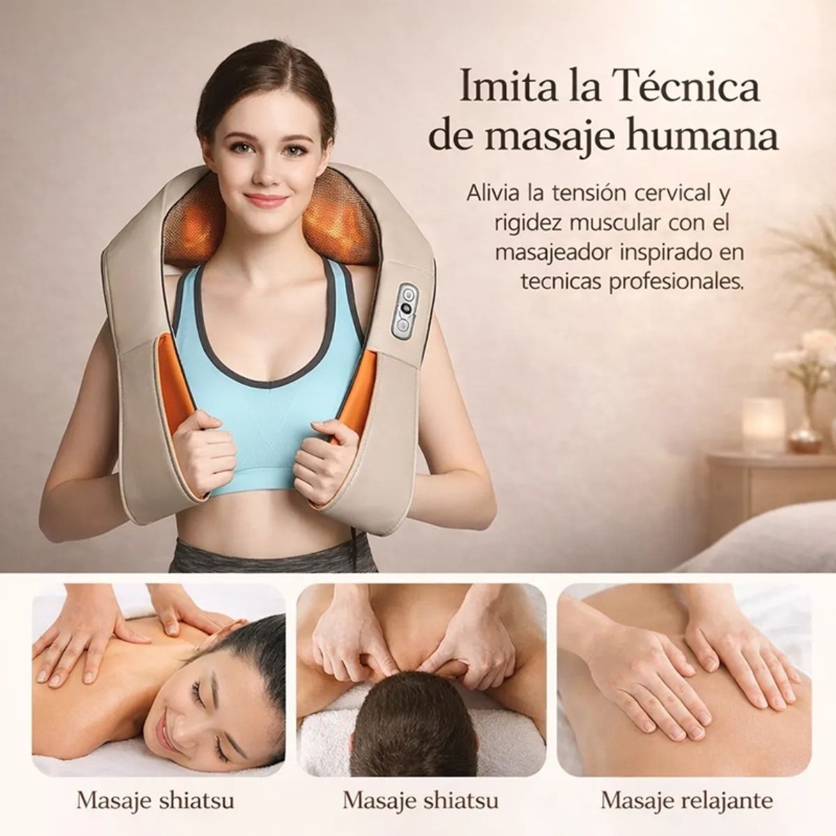 GENERICO - Masajeador Electrico Cuello Hombro Espalda Calor Beige