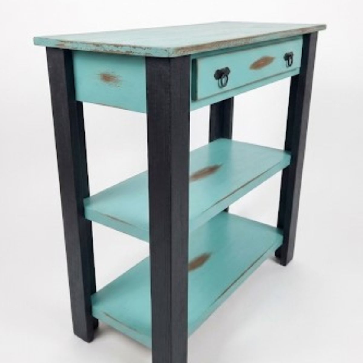 MARFELD MUEBLES - ARRIMO DE MADERA DOS DIVISIONES TURQUESA NEGRO