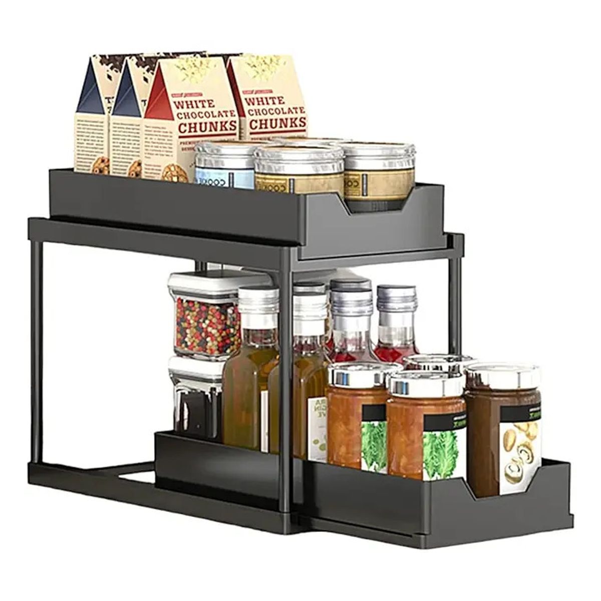 GENERICO - Especiero Luatek B-518 Plástico Extensible 2 Niveles Negro Cocina