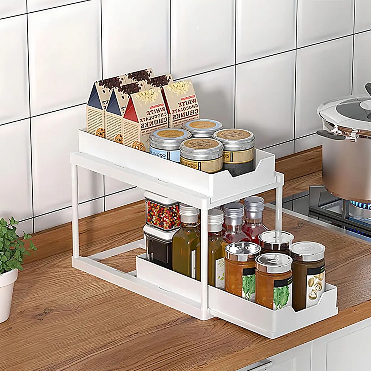 GENERICO - Especiero Luatek B-518 Plástico Extensible 2 Niveles Negro Cocina