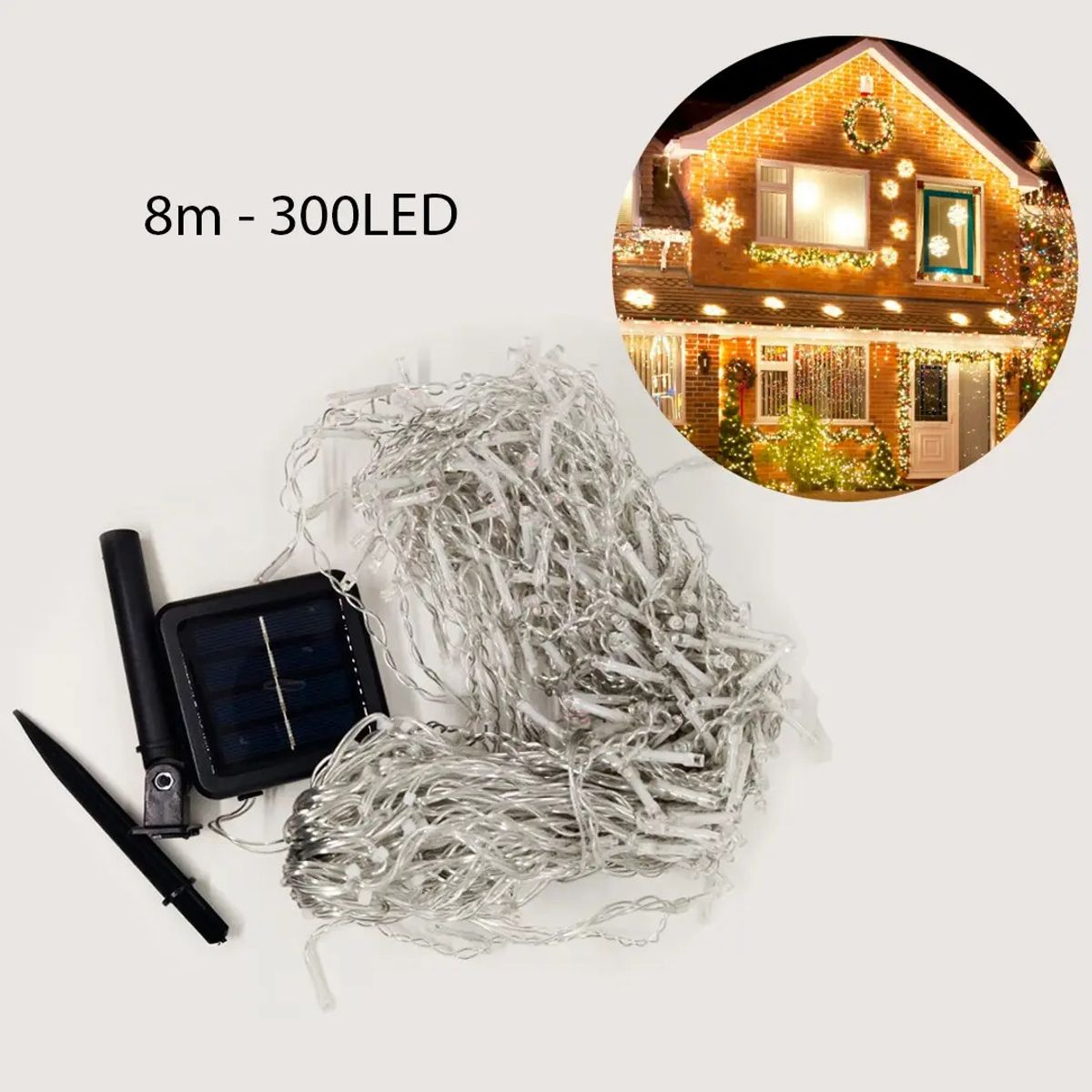 GENERICO - Cascada Luces LED Amarillo Cálido Solar Osmao 300 Luces 8m Exterior
