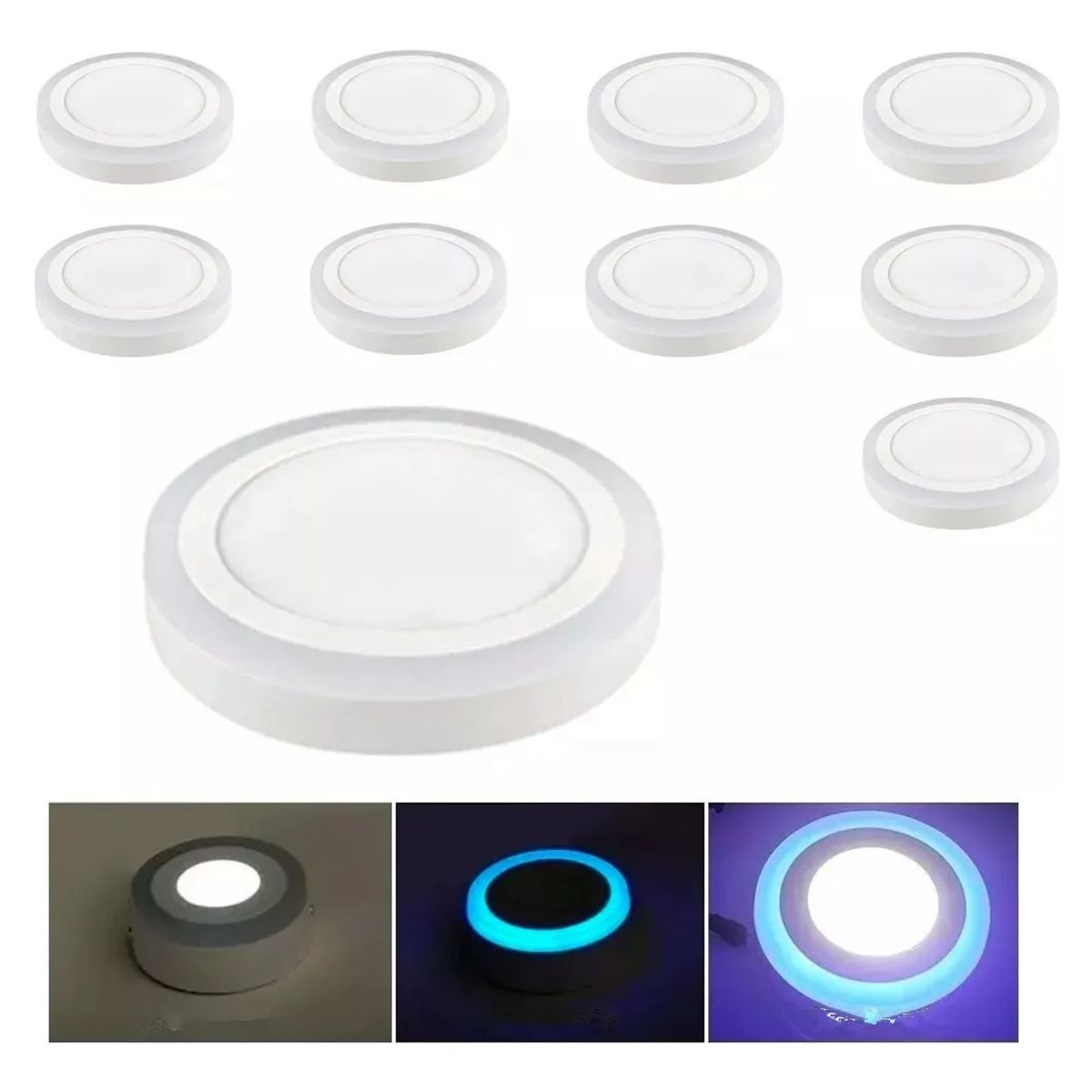 GENERICO - Pack X10 Foco Led Plafón Led Bicolor Sobrepuesto 6w+3w
