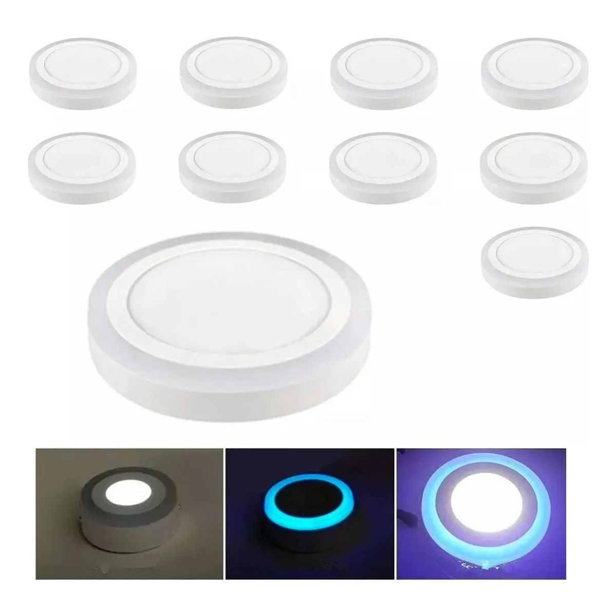 GENERICO - Pack X10 Foco Led Plafón Led Bicolor Sobrepuesto 6w+3w