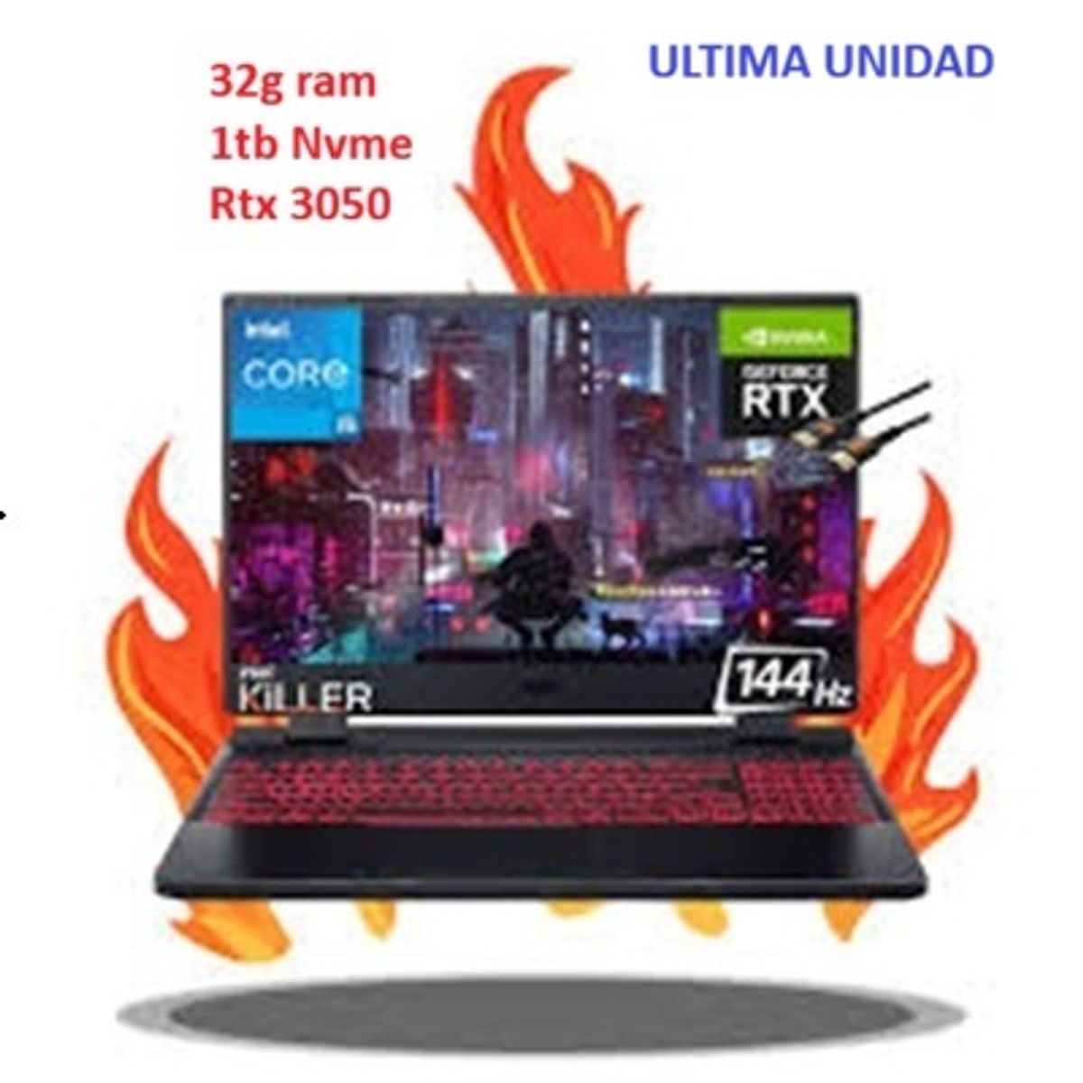 ACER - NOTEBOOK NITRO 5 i5 12450H 32G RAM  SSD 1TB PCIE  PANTALLA 15,6 144HZ RTX 3050