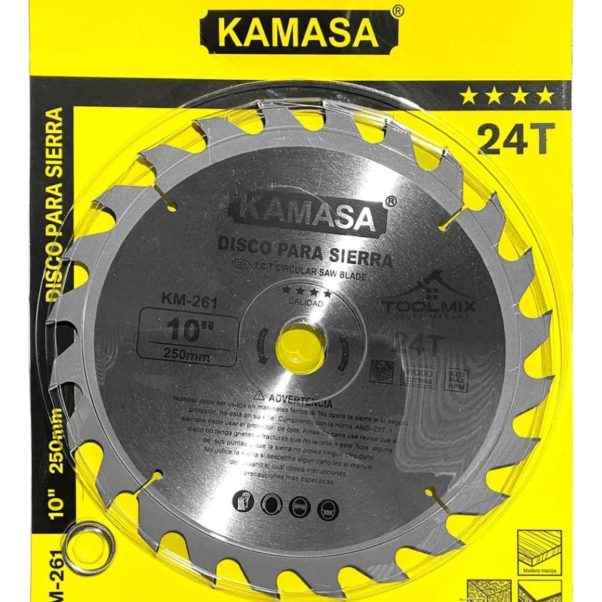 KAMASA - Disco Banco Sierra 10 PuLG X 24 Dientes Eje Central 25,4mm