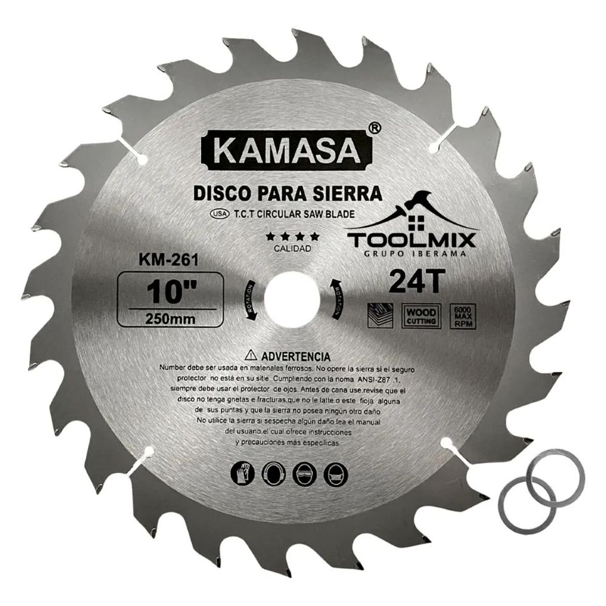 KAMASA - Disco Banco Sierra 10 PuLG X 24 Dientes Eje Central 25,4mm