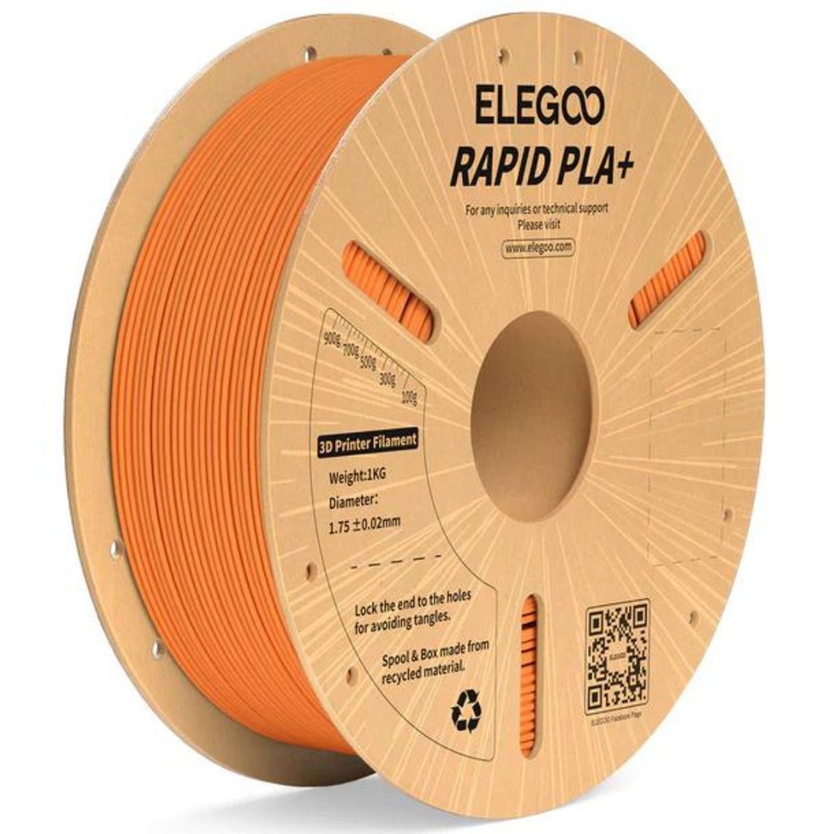 ELEGOO - Filamento PLA+ RAPID Alta Velocidad Naranjo 1kg Elegoo - Filamentos