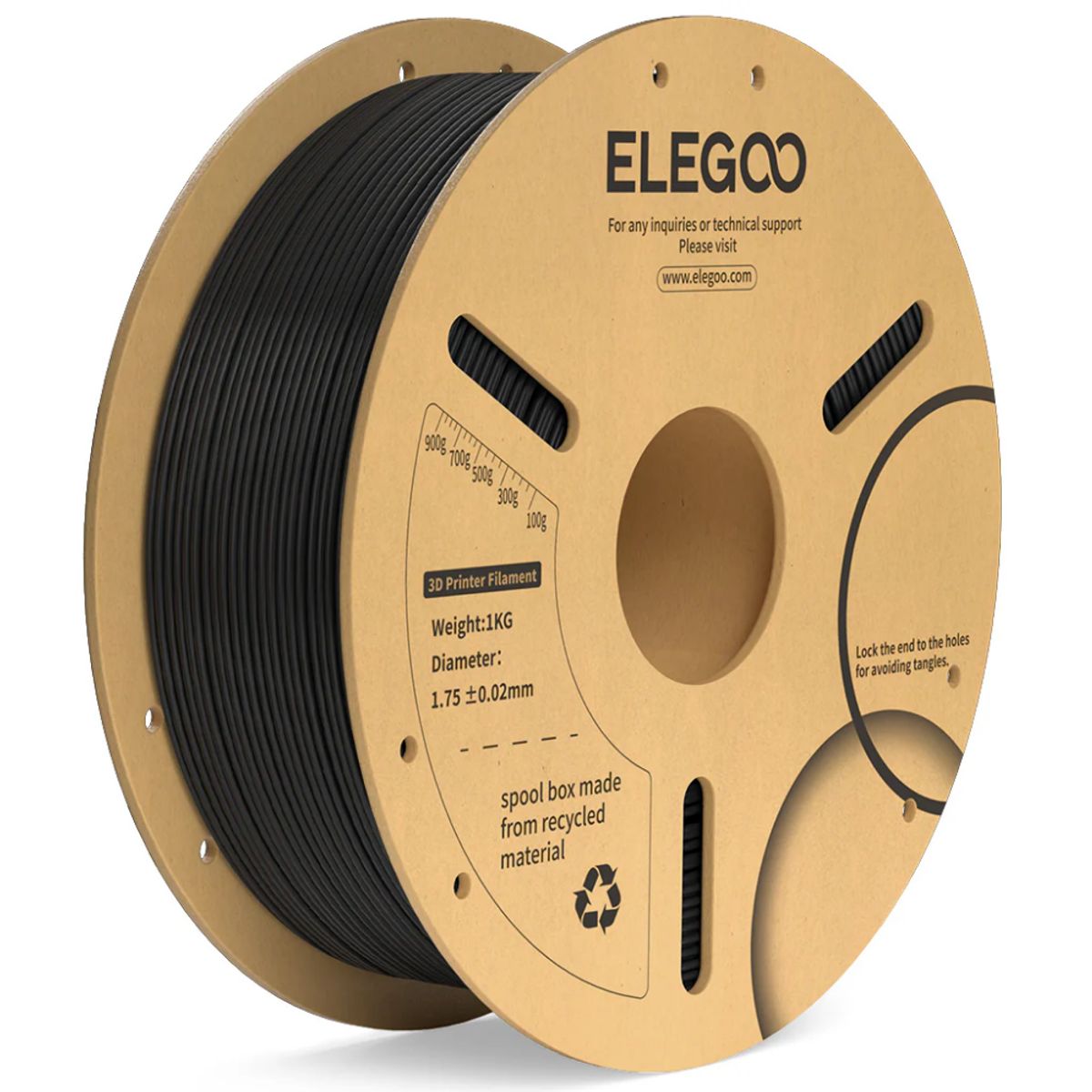 ELEGOO - Filamento ELEGOO PLA+ Negro 1.75mm para Impresora 3D de Alto Rendimiento 330m