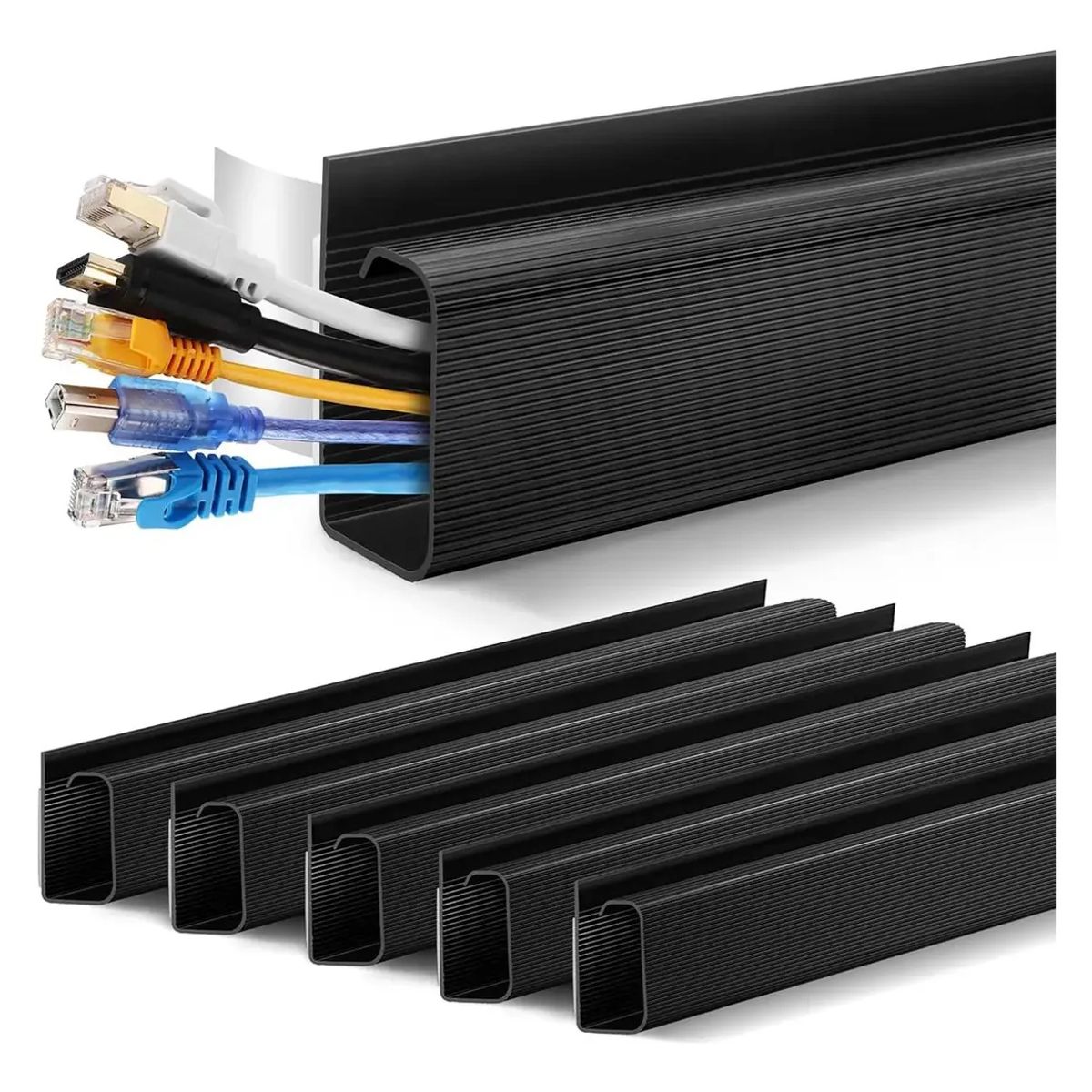 KUANGYE - Organizador Cables Escritorio Bandeja Canaleta Cables 40cm 6 Unidades