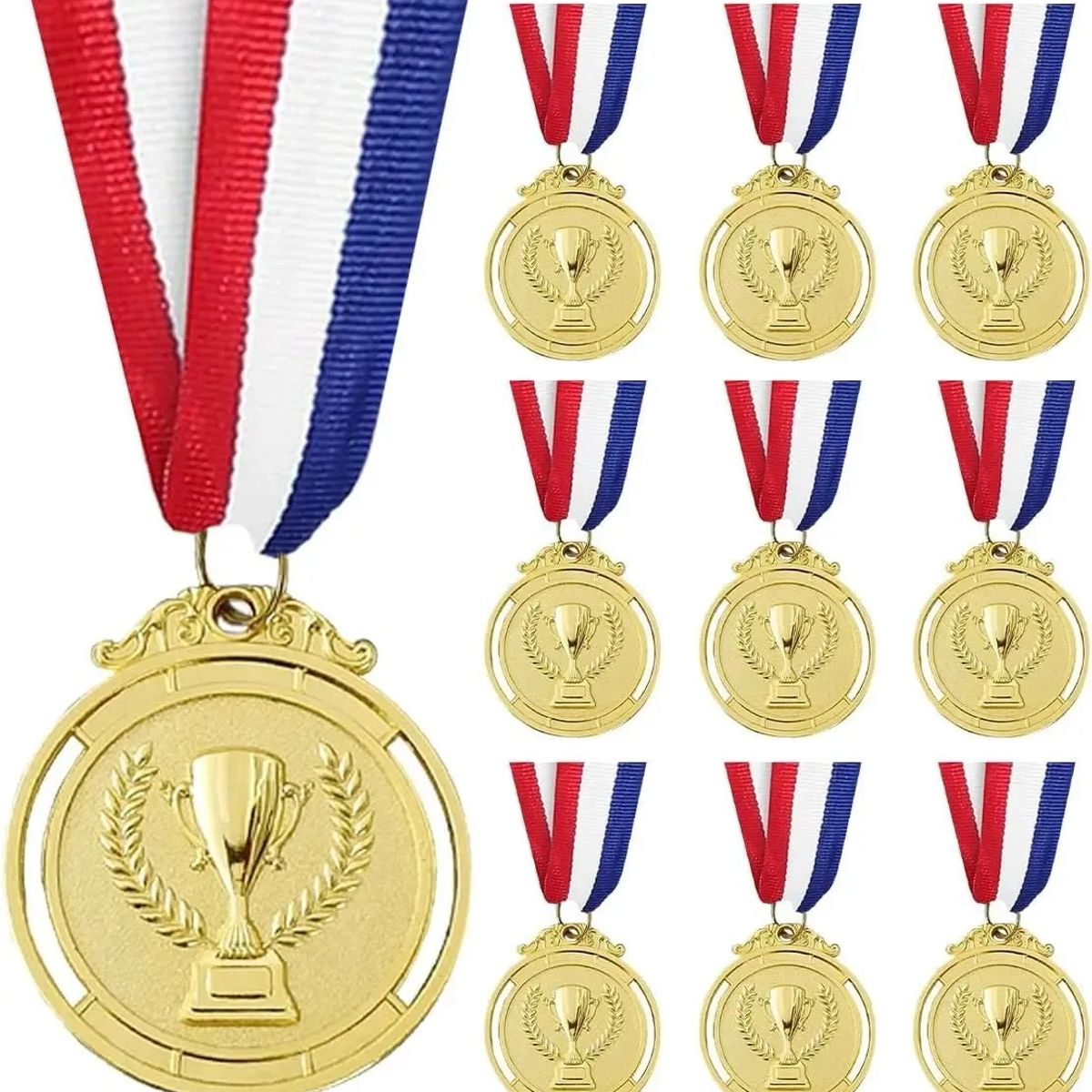 KUANGYE - 10 Medalla Deportiva Metálica C/cinta 7 Cm Oro Modelo Trofeo