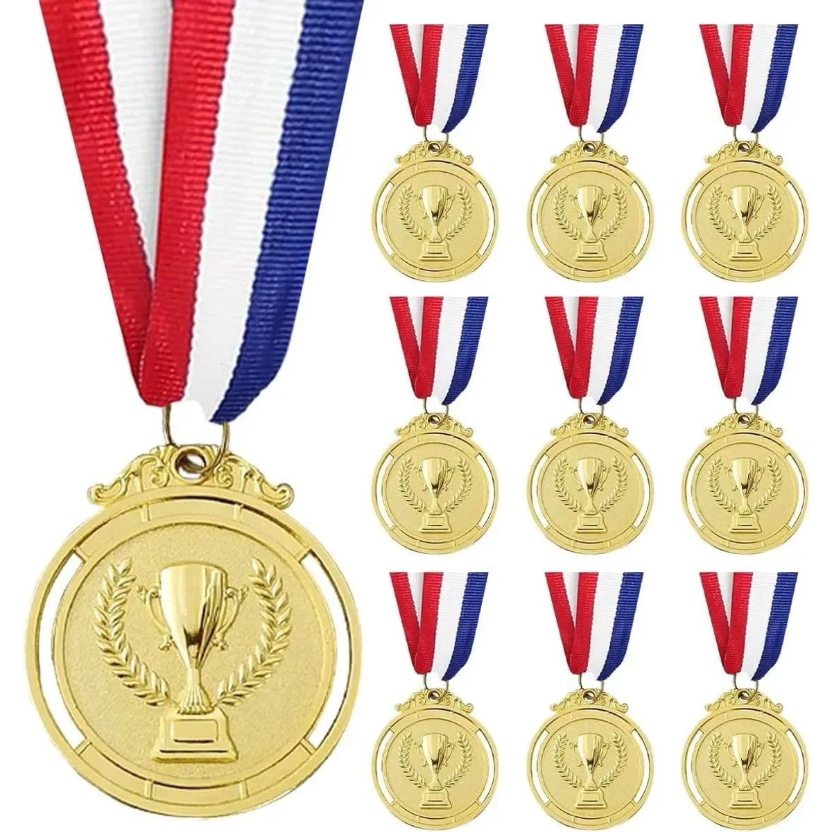 KUANGYE - 10 Medalla Deportiva Metálica C/cinta 7 Cm Oro Modelo Trofeo