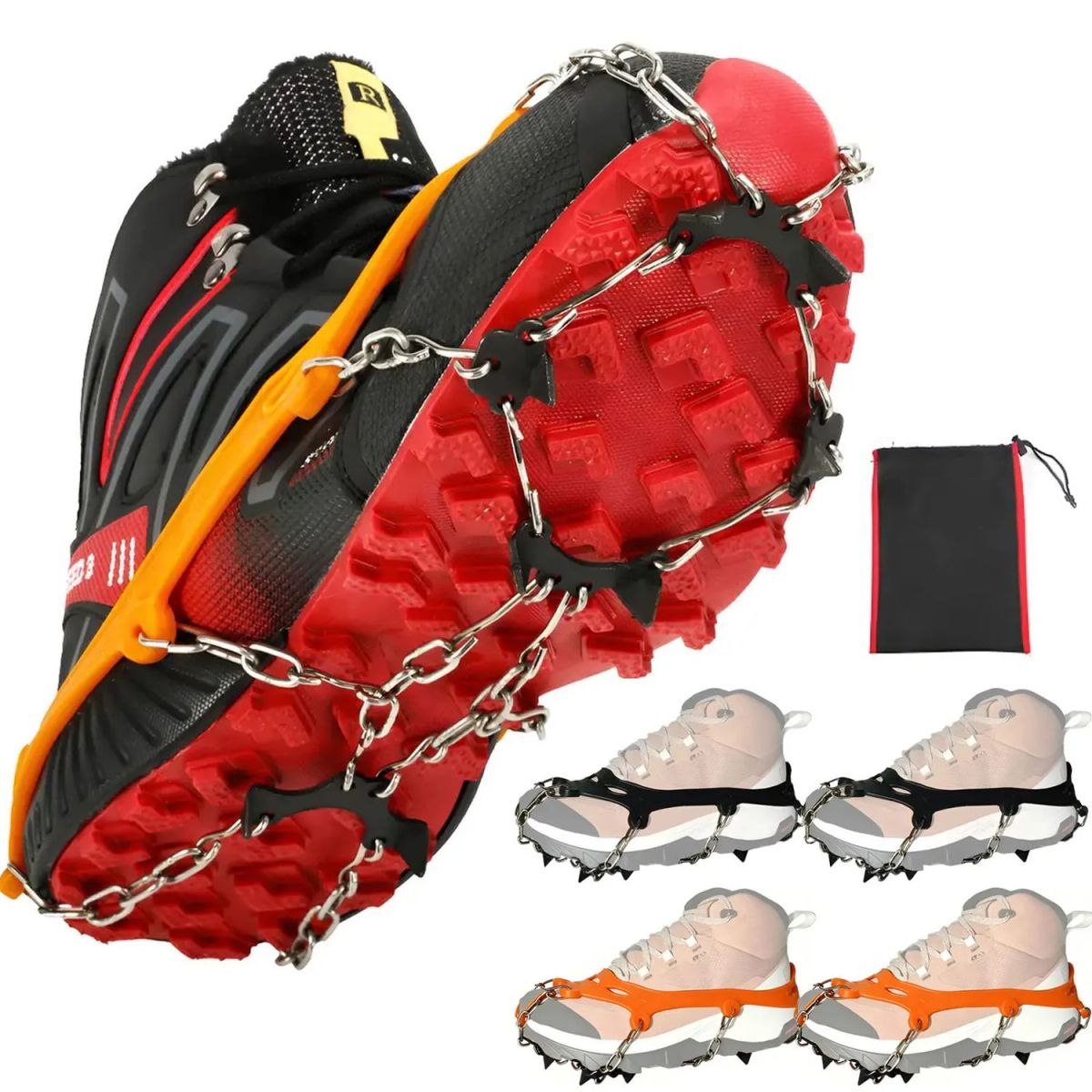 GENERICO - 4 Pares Crampones Nieve Antideslizantes Crampones Hielo Para Hombre Mujer Senderismo Esquí Acampar