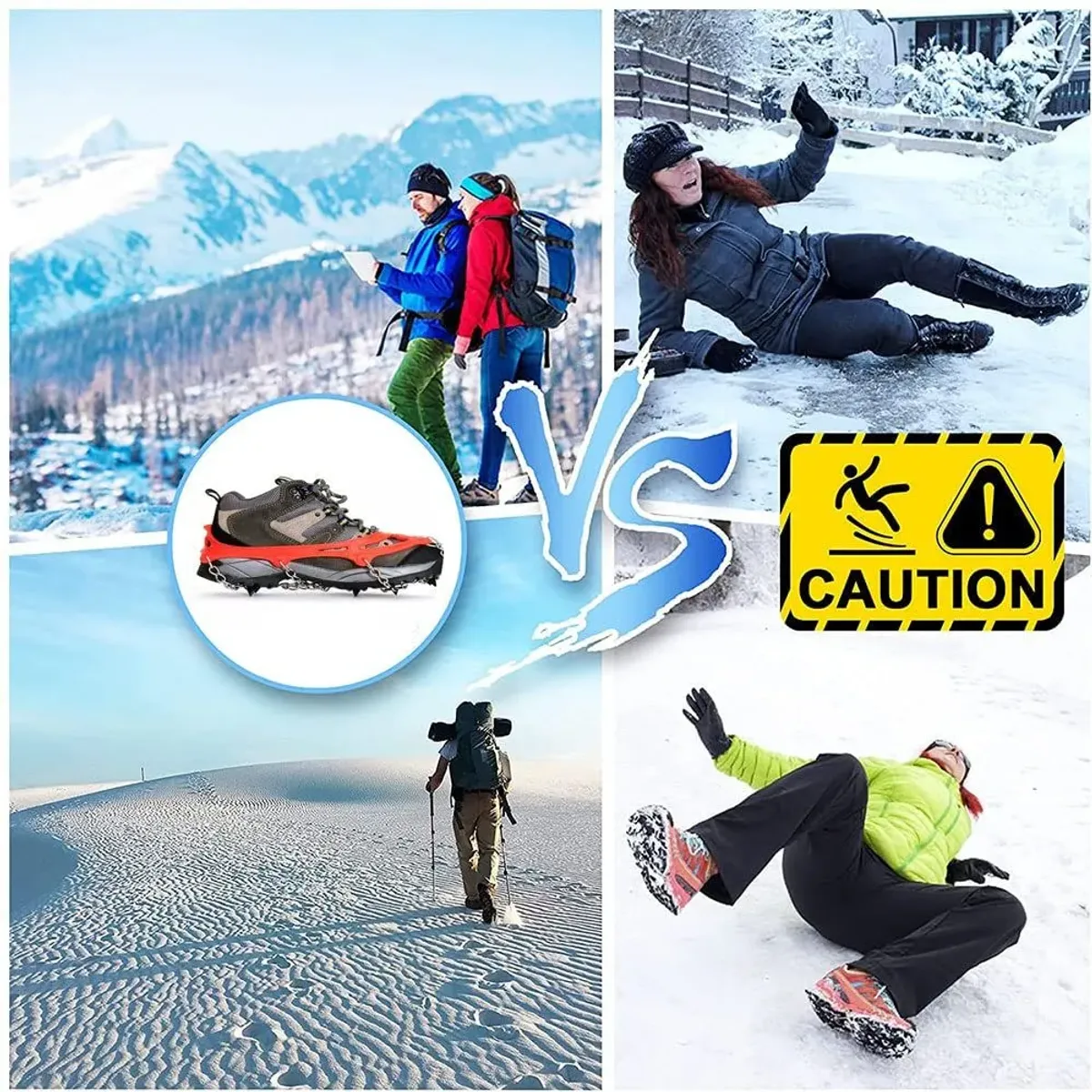 GENERICO - 4 Pares Crampones Nieve Antideslizantes Crampones Hielo Para Hombre Mujer Senderismo Esquí Acampar