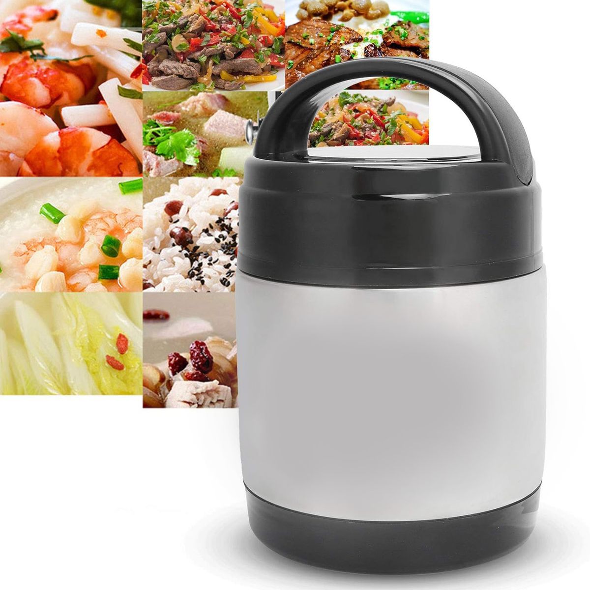 KUANGYE - Termo Para Comida 1200 Ml Contenedor Pote Caliente Negro