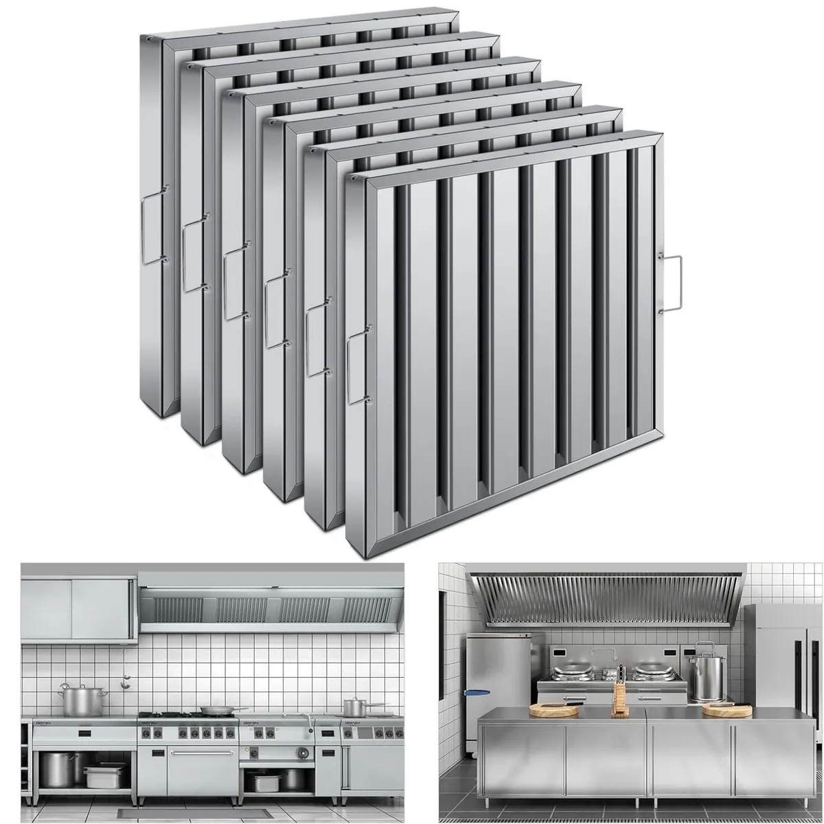 KUANGYE - Pack 6 Filtro Campana 50x50cm De Cocina Comercial Acero Inoxidable 430