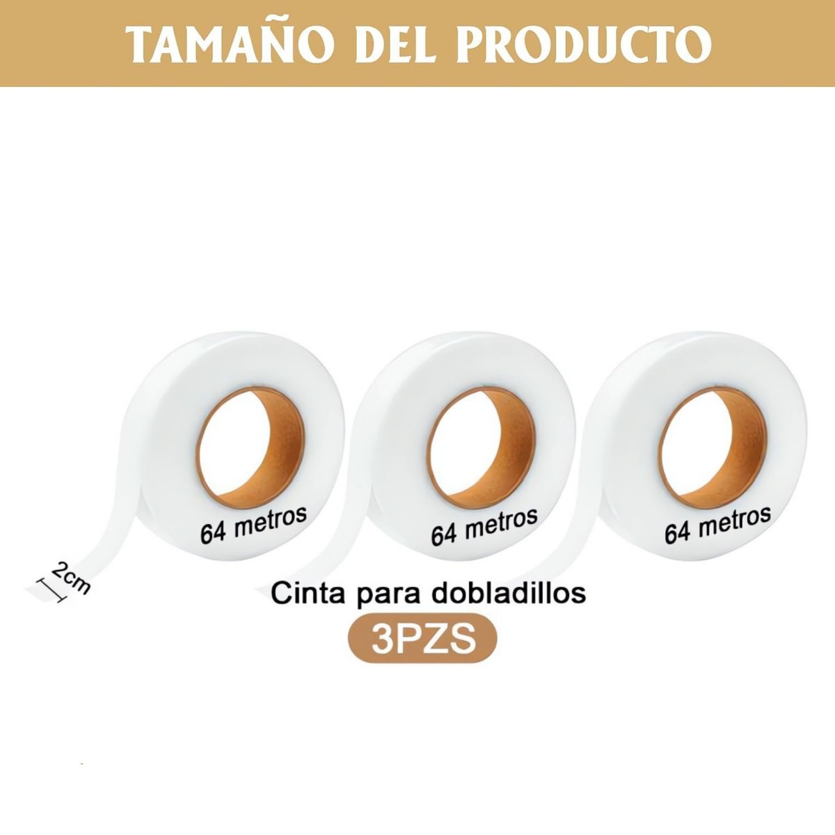 KUANGYE - 3 Rollos Cinta Termo Adhesiva de Dobladillo 2cm x 70 yarda Para Telas, Bastas, Cortinas